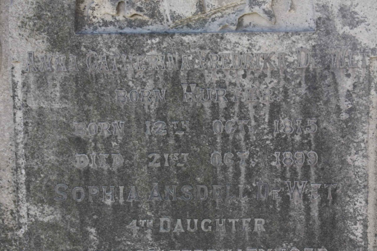 WET Anna Catherina Fredericka, De nee HURTER 1815-1899