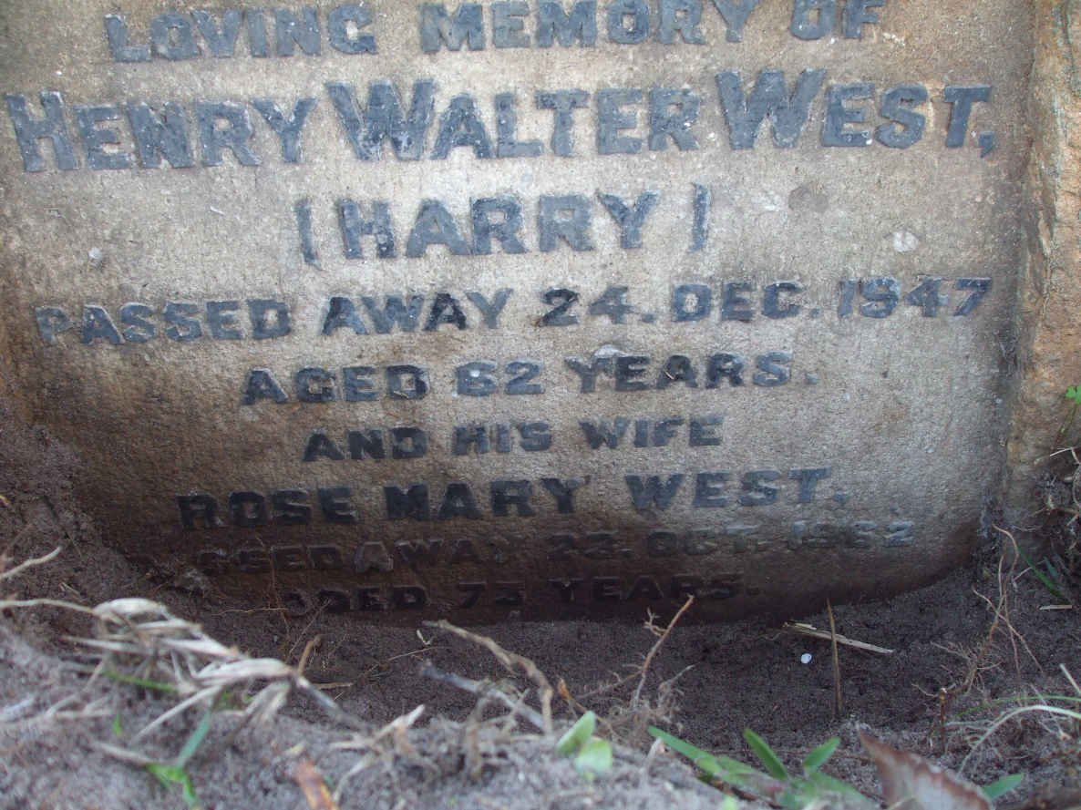 WEST Henry Walter -1947 &amp; Rose Mary -1962 