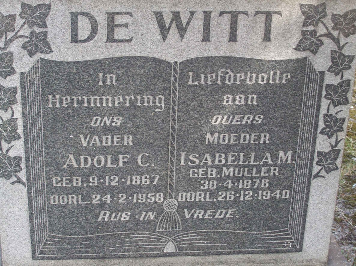WITT Adolf C., de 1867-1958 &amp; Isabella M. MULLER 1876-1940