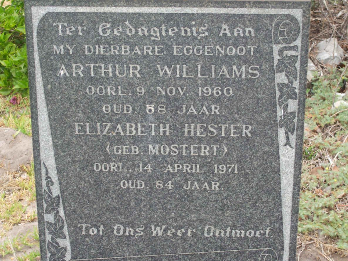 WILLIAMS Arthur -1960 &amp; Elizabeth Hester MOSTERT -1971