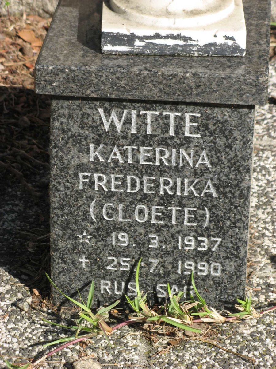WITTE Katerina Frederika nee CLOETE 1937-1990