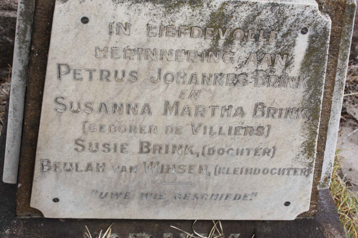 BRINK Petrus Johannes &amp; Susanna Martha DE VILLIERS :: BRINK Susie :: VAN WINSEN Beulah