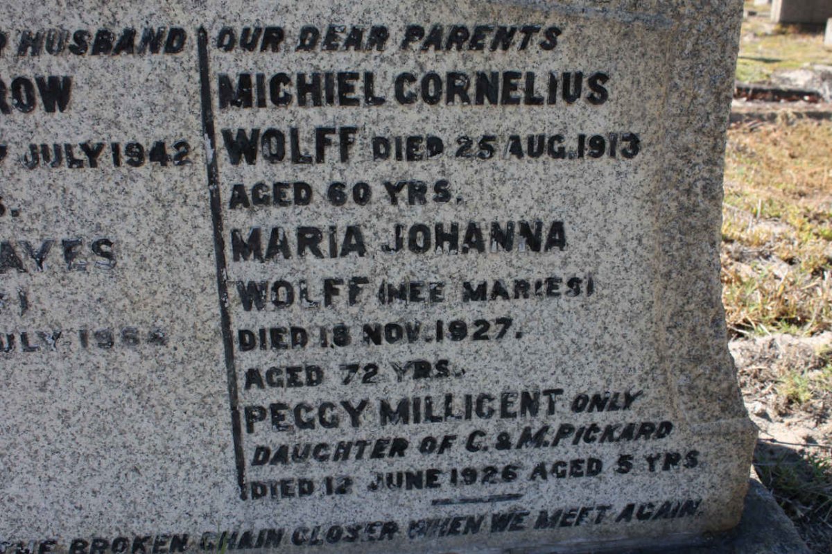 WOLFF Michiel Cornelius -1913 &amp; Maria Johanna MARIES -1927 :: PICKARD Peggy Millicent -1926