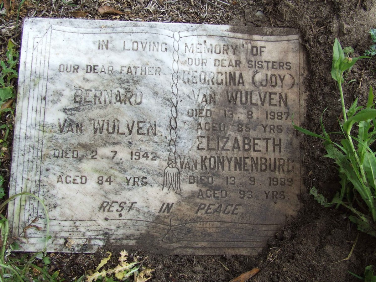 WULVEN Bernard, van -1942 &amp; Georgina -1987 :: KONYNENBURG Elizabeth, van -1989