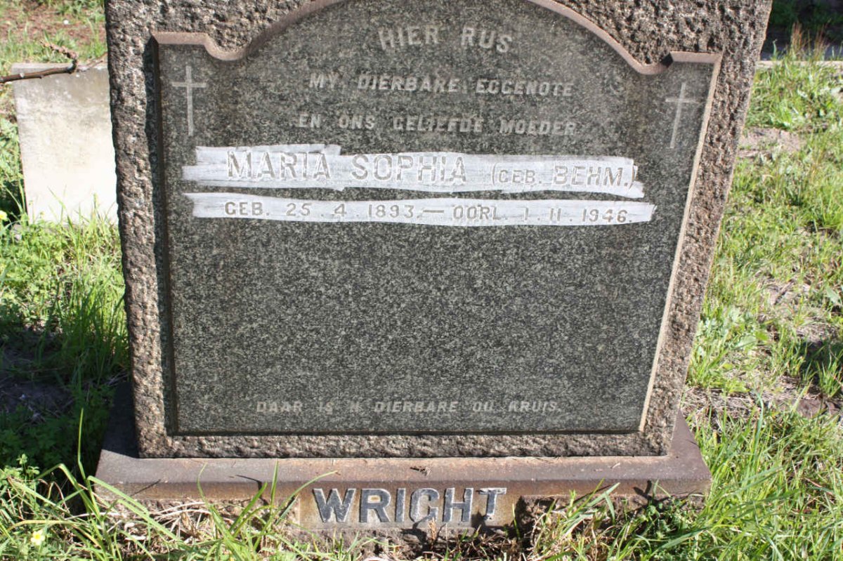 WRIGHT Maria Sophia nee BEHM 1893-1946