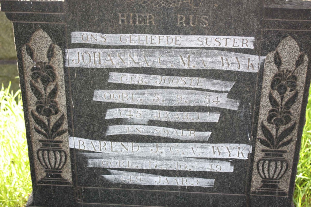 WYK Barend J.G., v. -1949 &amp; Johanna G.M. JOOSTE -1954