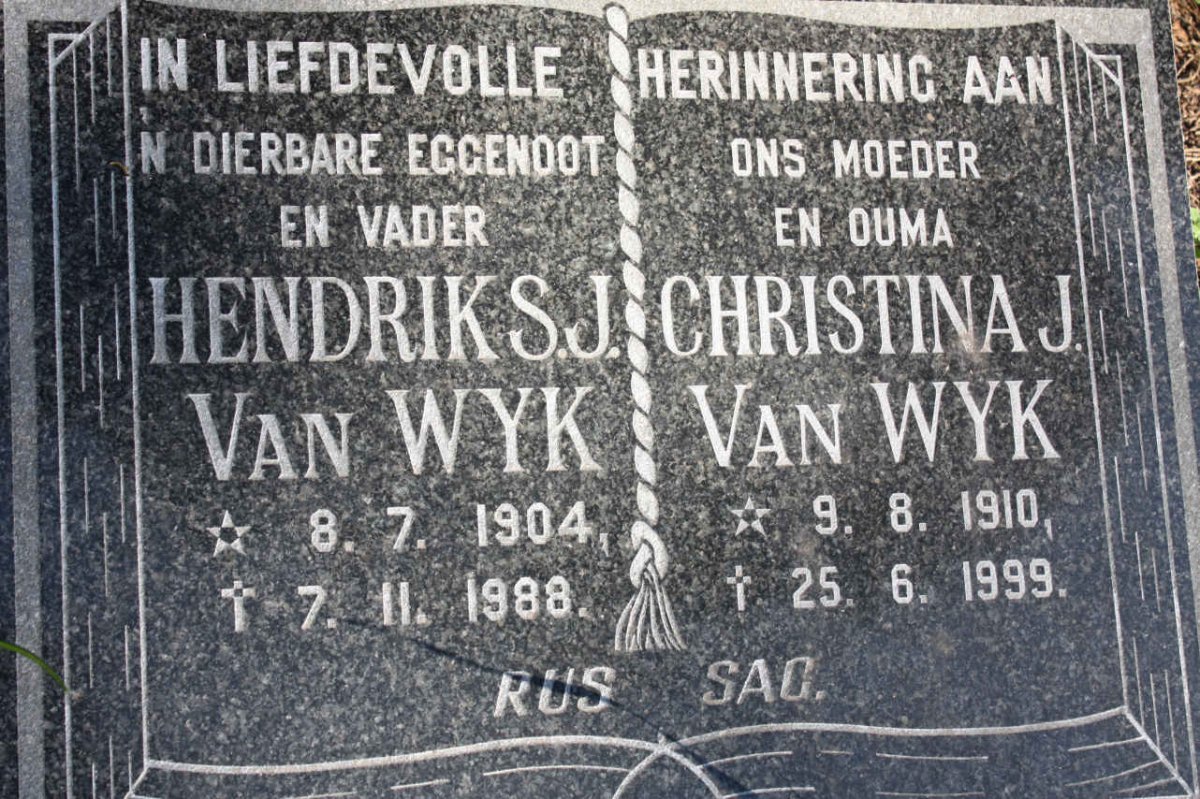 WYK Hendrik S.J., van 1904-1988 &amp; Chrstina J. 1910-1999