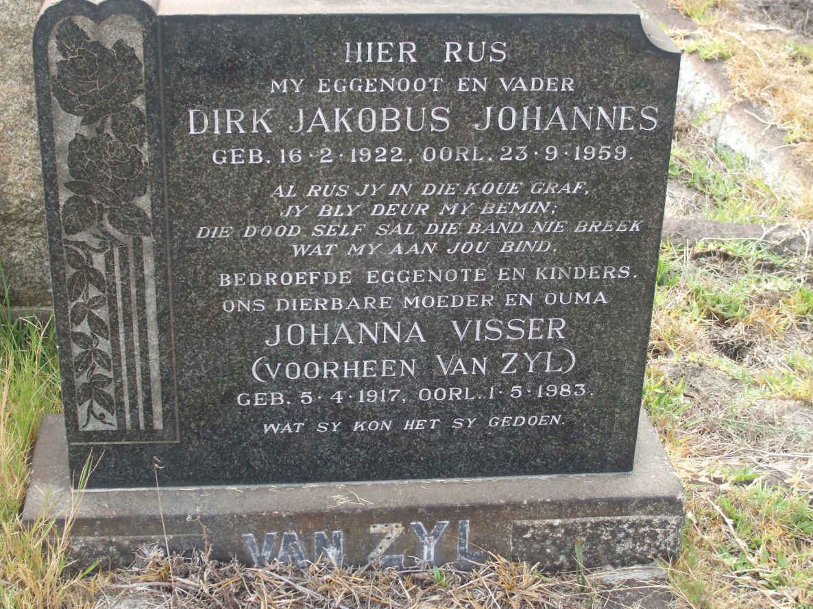 ZYL Dirk Jakobus Johannes, van 1922-1959 :: VISSER Johanna formerly VAN ZYL 1917-1983