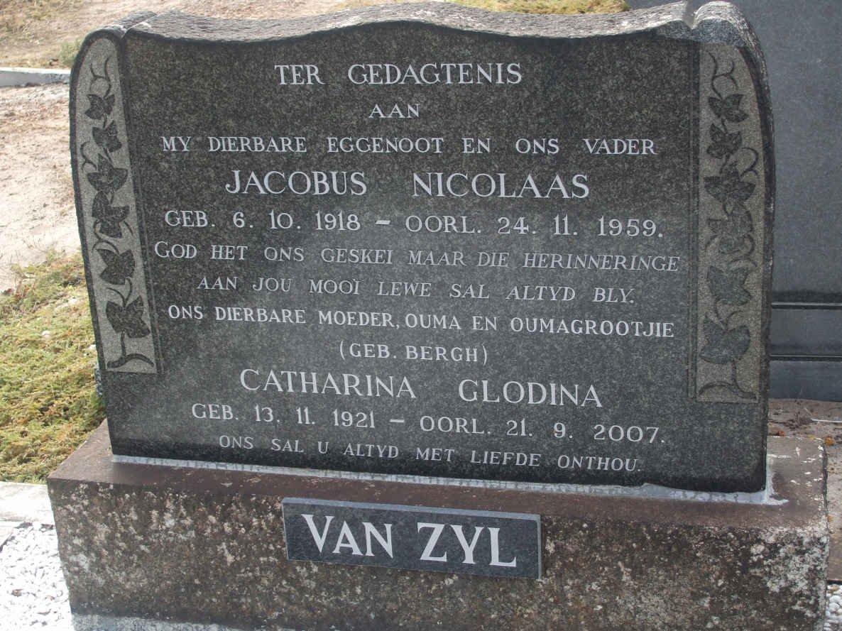 ZYL Jacobus Nicolaas, van 1918-1959 &amp; Catharina Glodina 1921-2007
