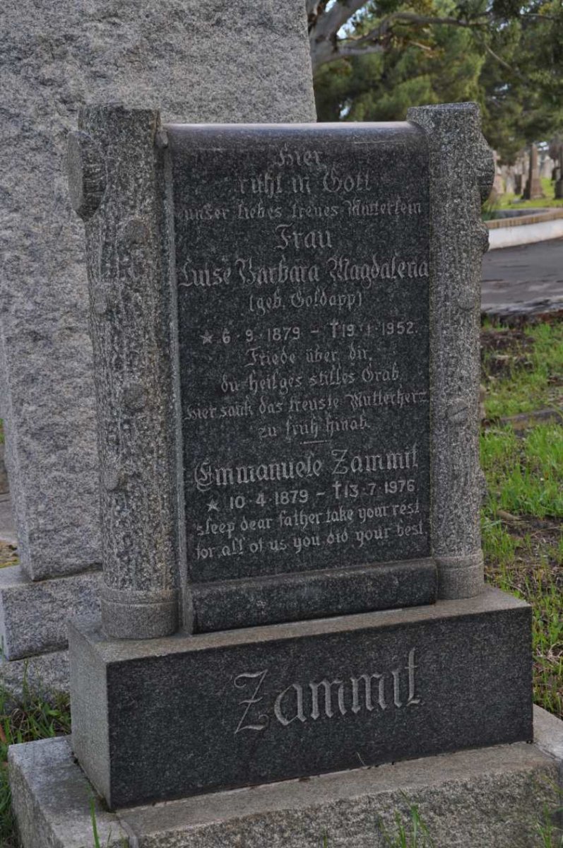 ZAMMIT Emmanuele 1879-1976 &amp; Luise Barbara Magdalena GOLDAPP 1879-1952