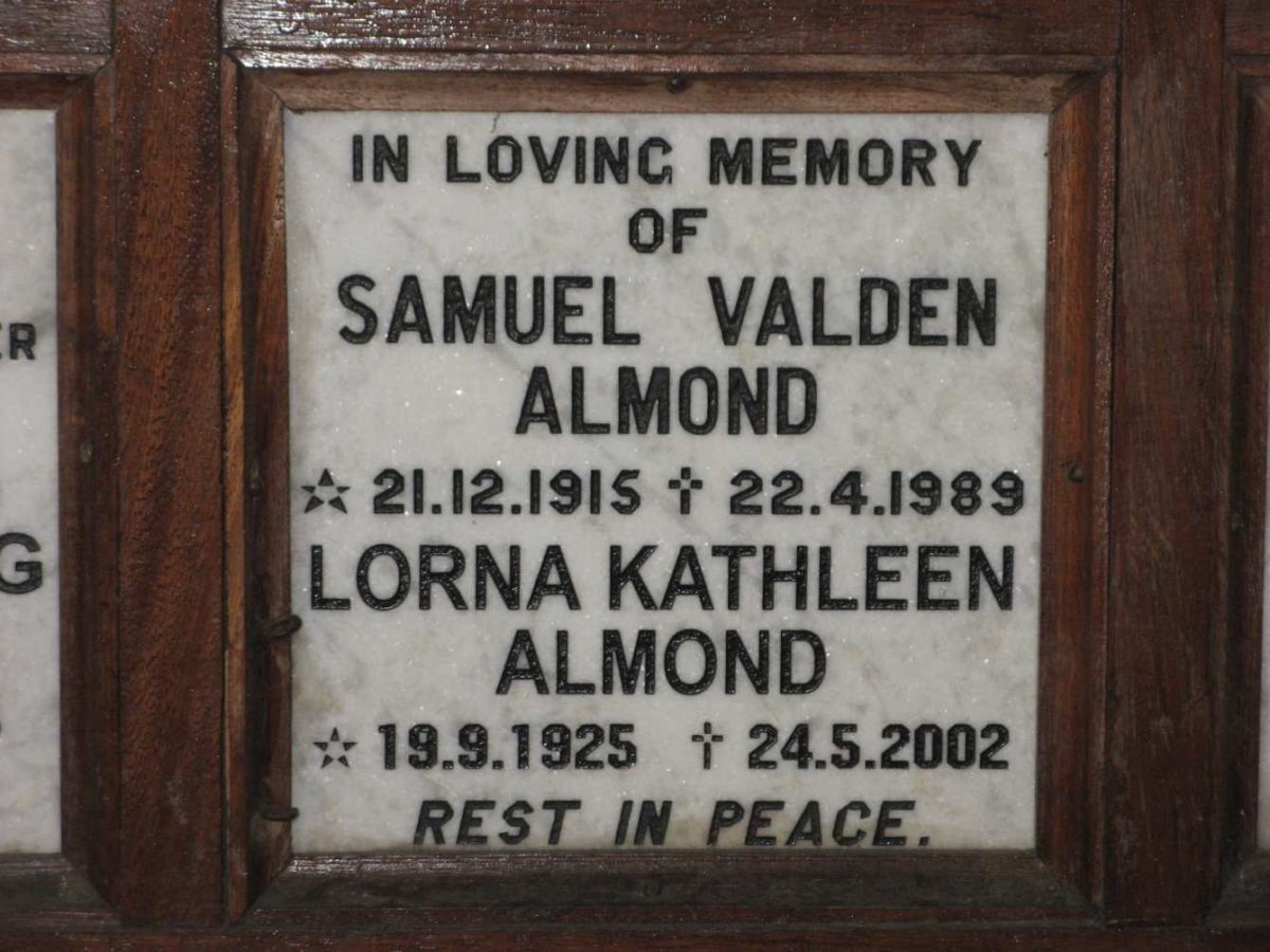 ALMOND Samuel Valden 1915-1989 &amp; Lorna Kathleen 1925-2002