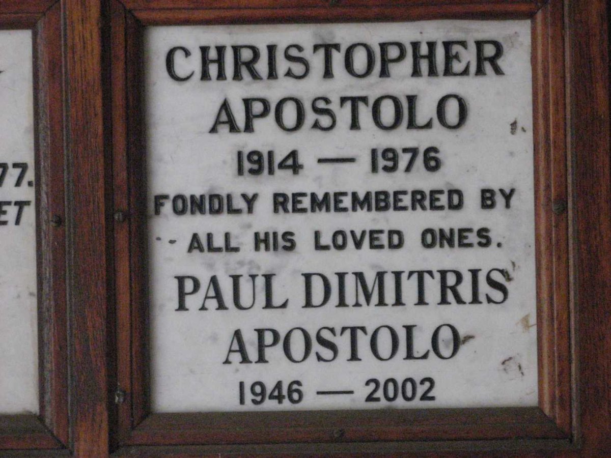 APOSTOLO Christopher 1914-1976 :: APOSTOLO Paul Dimitris 1946-2002