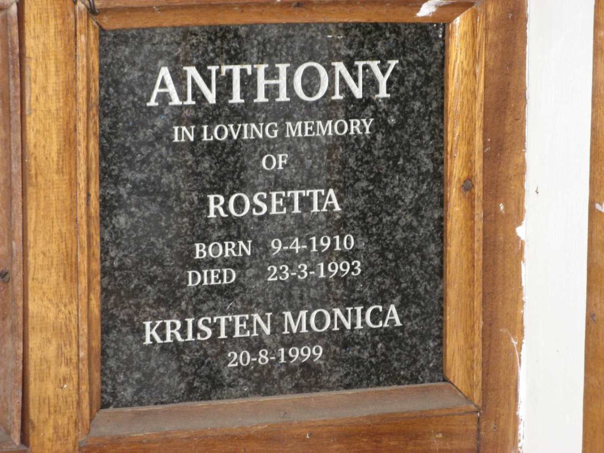ANTHONY Rosetta 1910-1993 :: ANTHONY Kristen Monica  -1999