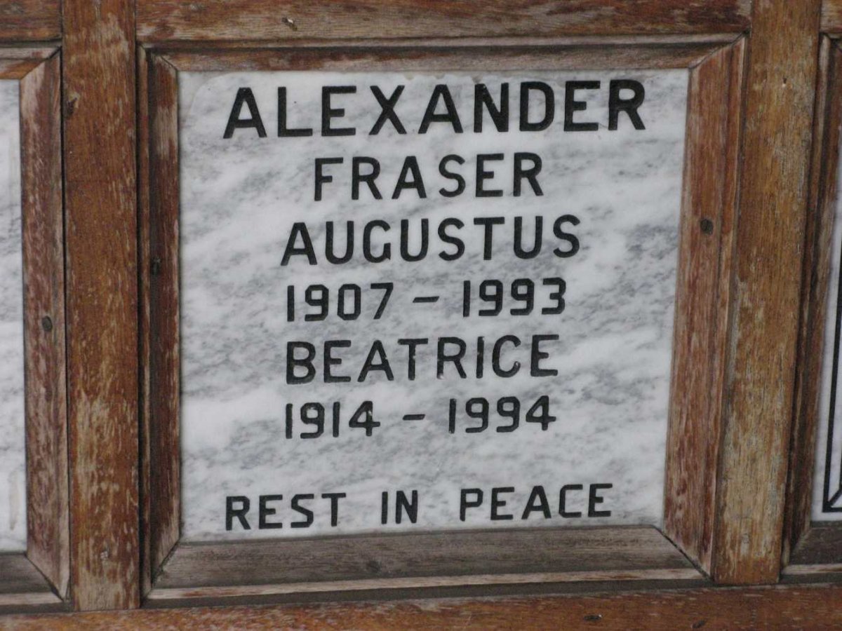 ALEXANDER Fraser Augustus 1907-1993 &amp; Beatrice 1914-1994