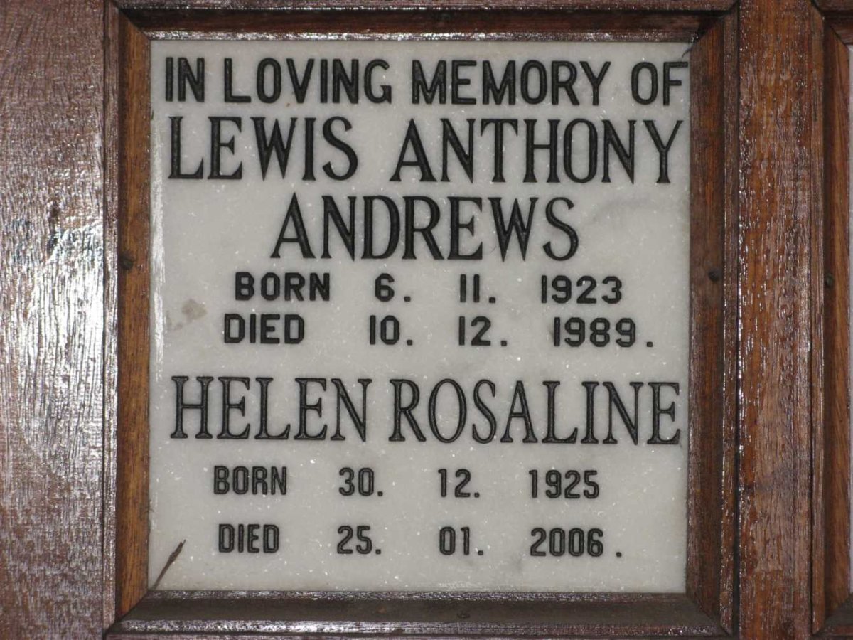 ANDREWS Lewis Anthony 1923-1989 &amp; Helen Rosaline 1925-2006