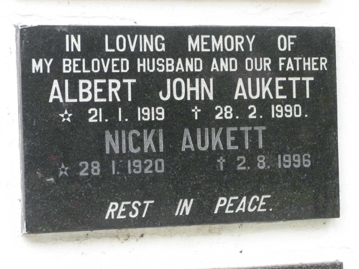 AUKETT Albert John 1919-1990 &amp; Nicki 1920-1996