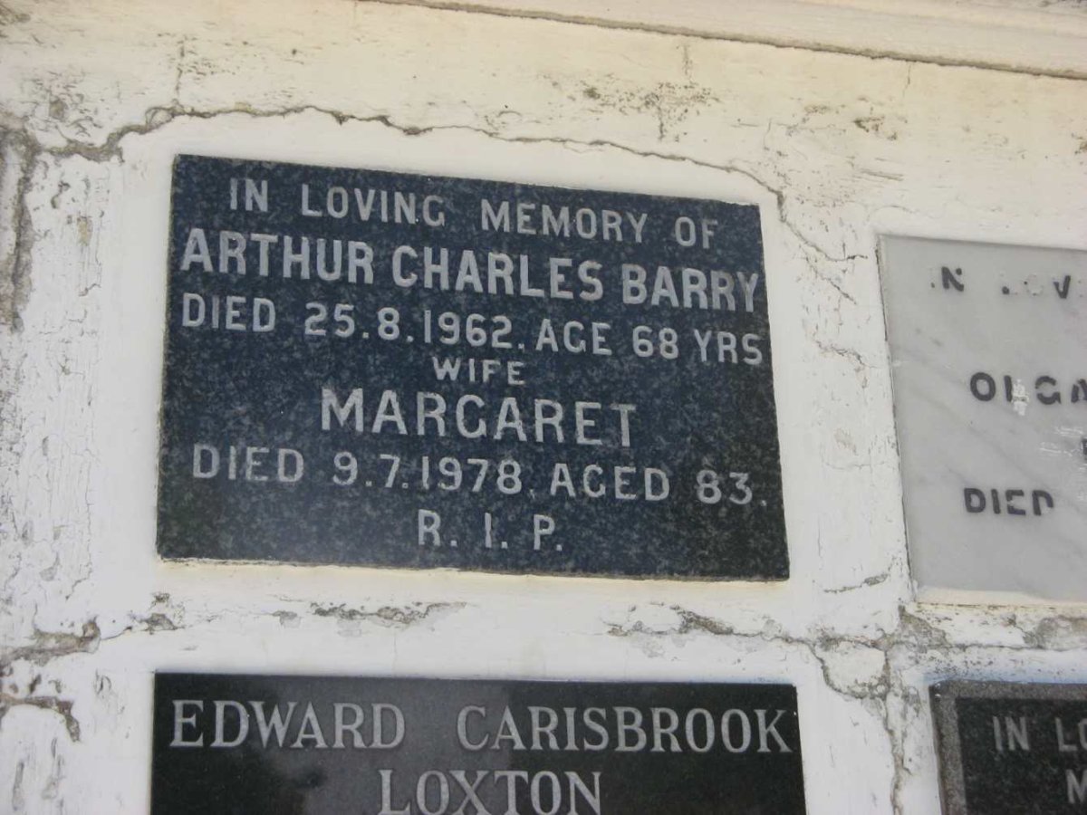 BARRY Arthur Charles -1962 &amp; Margaret -1978