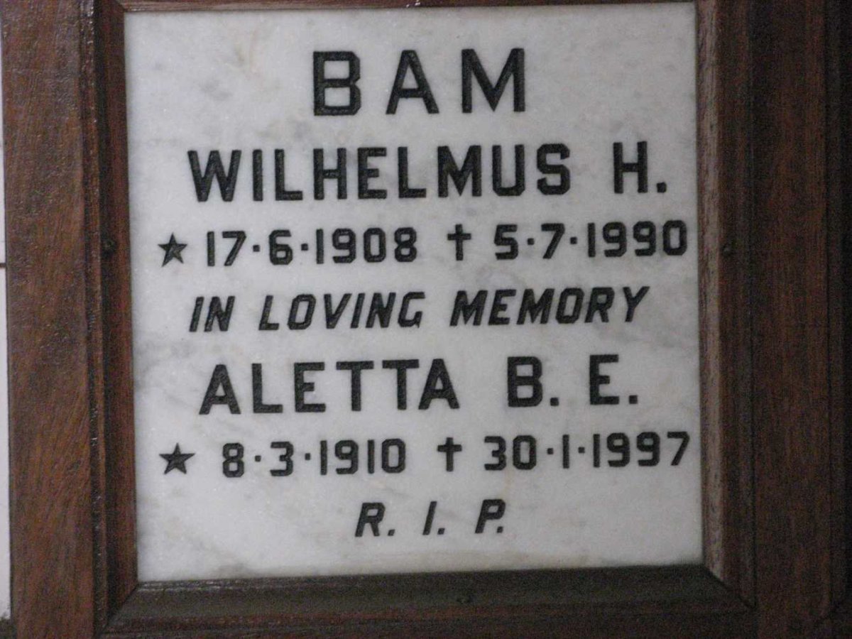 BAM Wilhelmus H. 1908-1990 &amp; Aletta B.E. 1910-1997