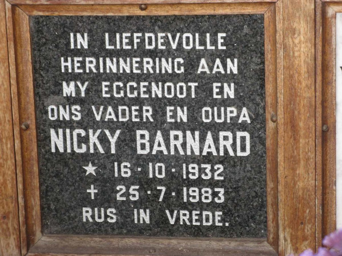 BARNARD Nicky 1932-1983