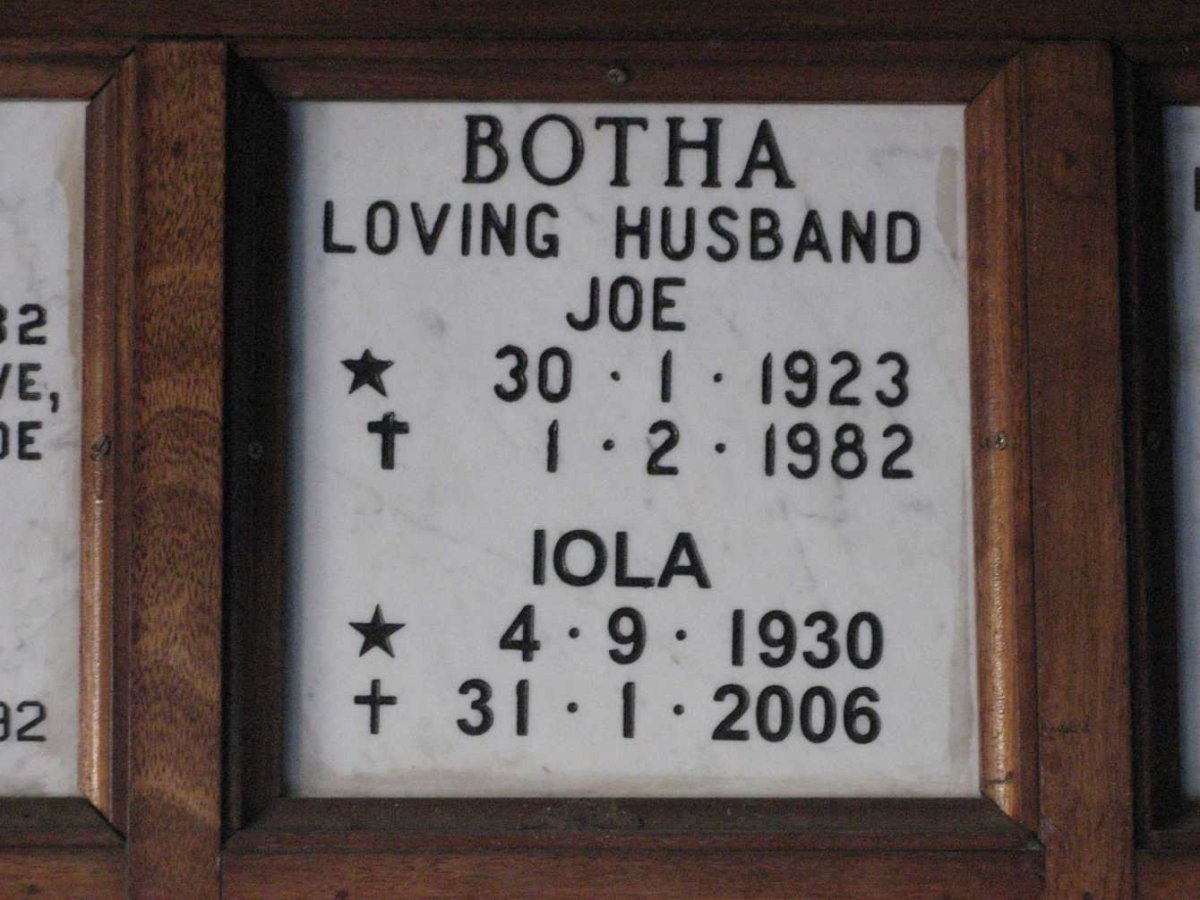 BOTHA Joe 1923-1982 &amp; Iola 1930-2006