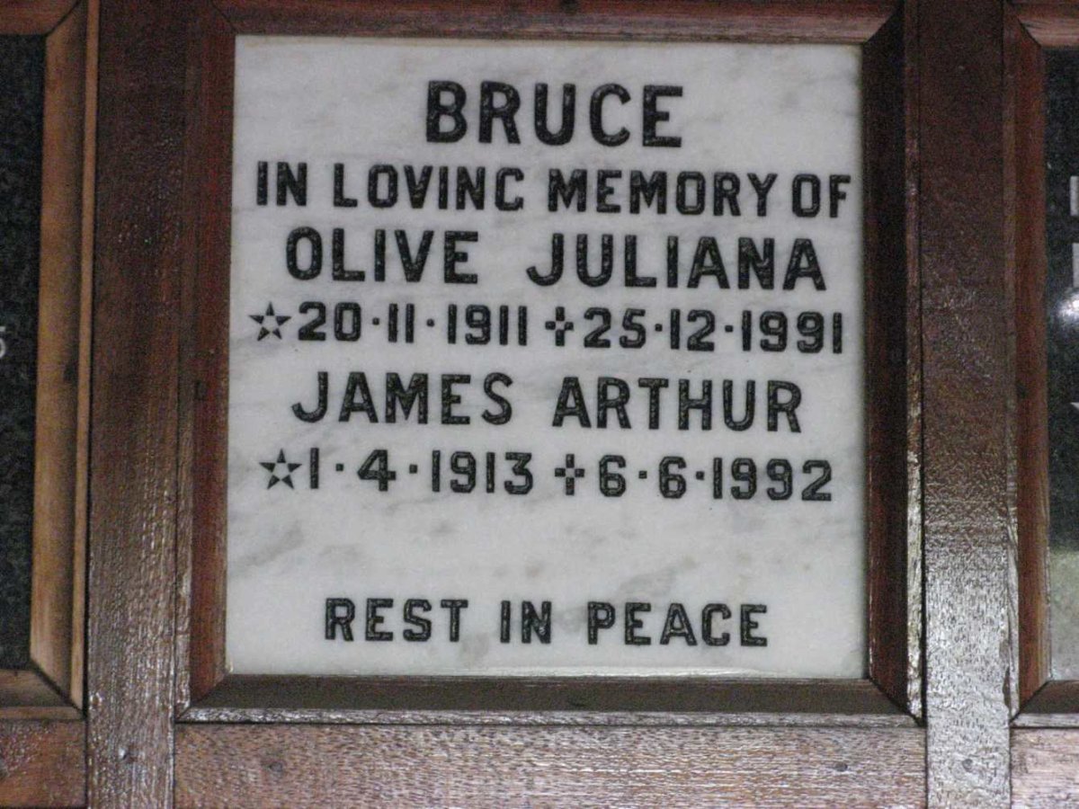 BRUCE James Arthur 1913-1992 &amp; Olive Juliana 1911-1991