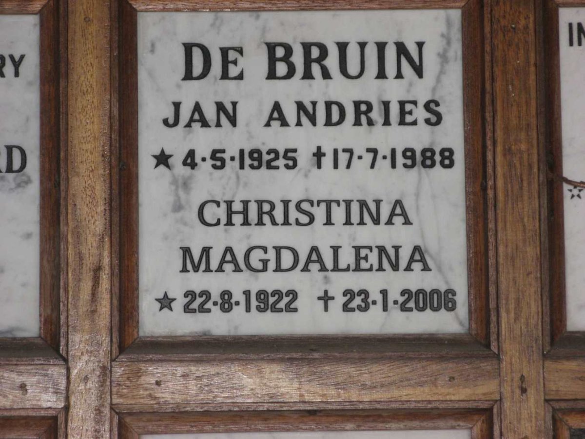 BRUIN Jan Andries, de 1925-1988 &amp; Christina Magdalena 1922-2006