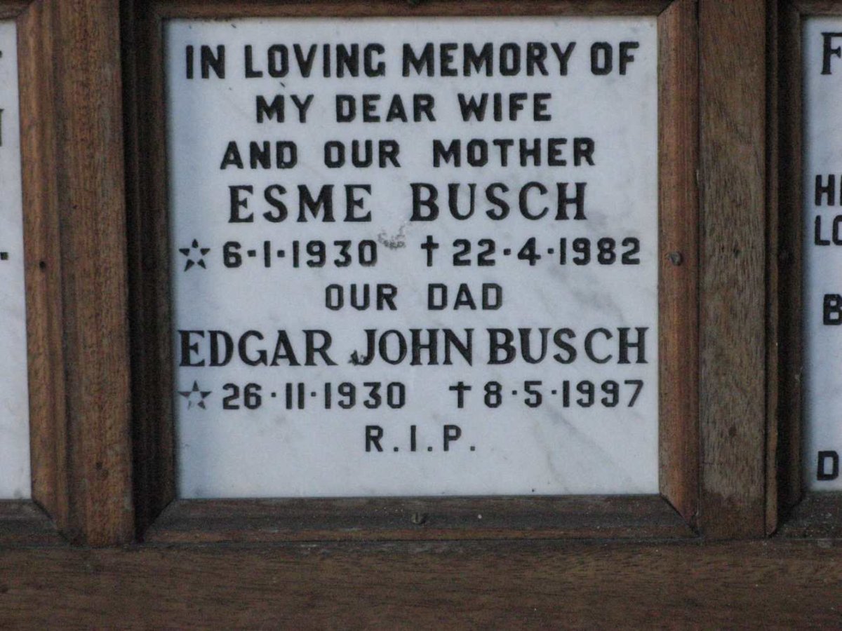 BUSCH Edgar John 1930-1997 &amp; Esme  1930-1982