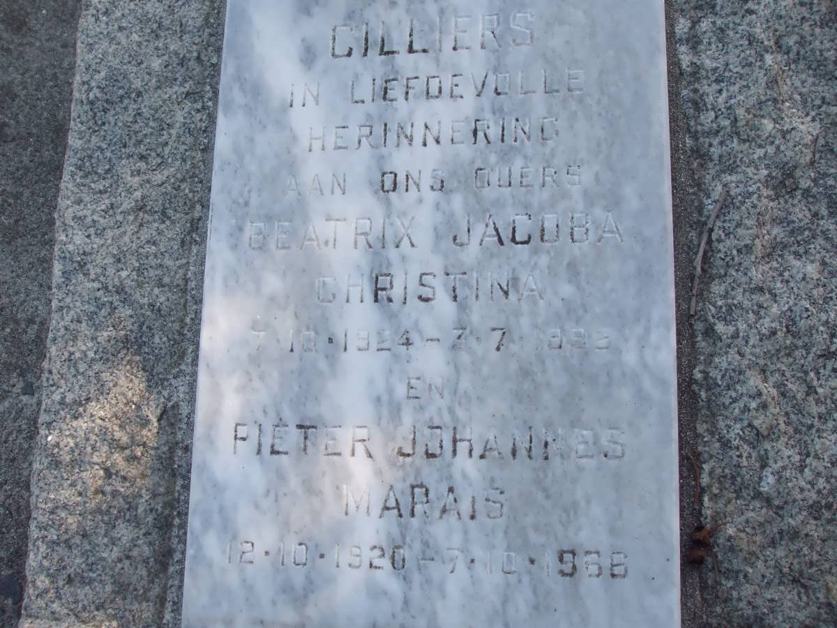 CILLIERS Pieter Johannes Marais 1920-1966 &amp; Beatrix Jacoba Christina 1924-19?2 
