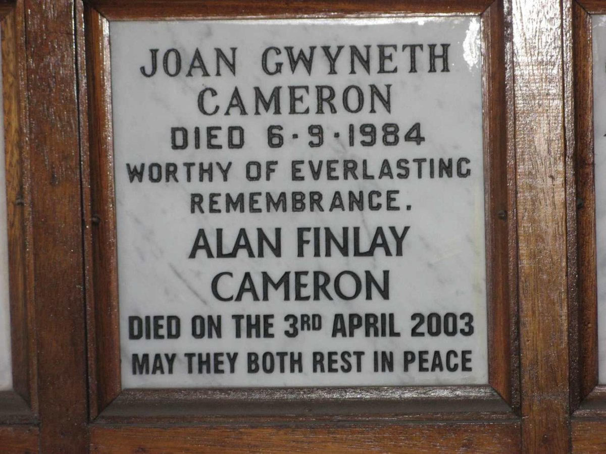 CAMERON Alan Finlay -2003 &amp; Joan Gwyneth -1984