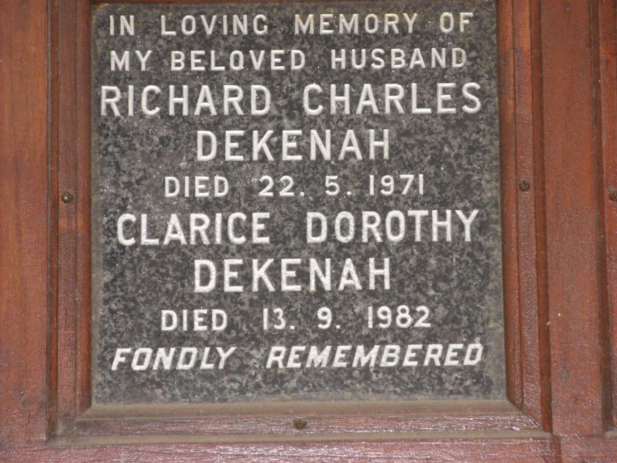 DEKENAH Richard Charles -1971 &amp; Clarice Dorothy -1982