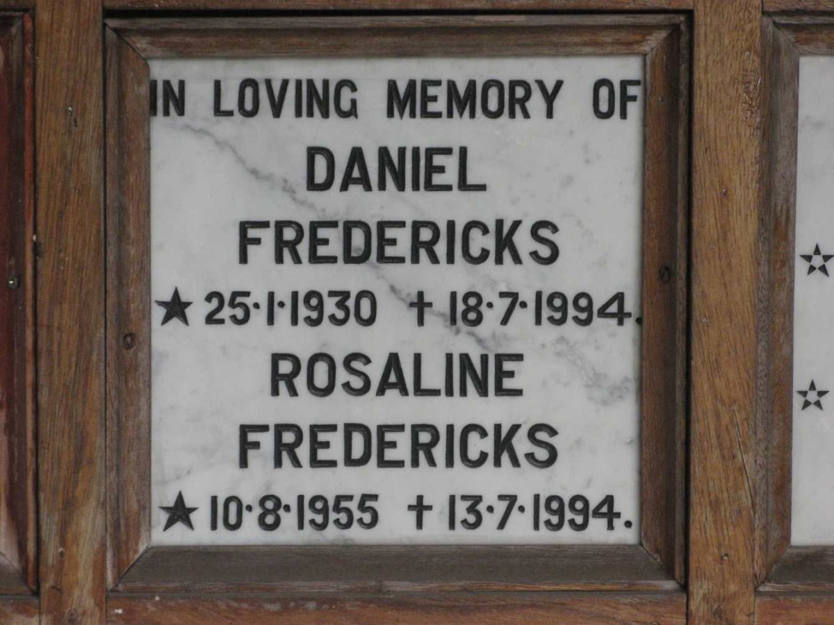 FREDERICKS Daniel 1930-1994 &amp; Rosaline 1955-1994