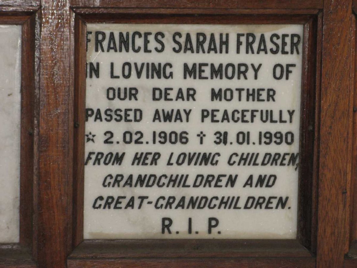 FRASER Frances Sarah 1906-1990