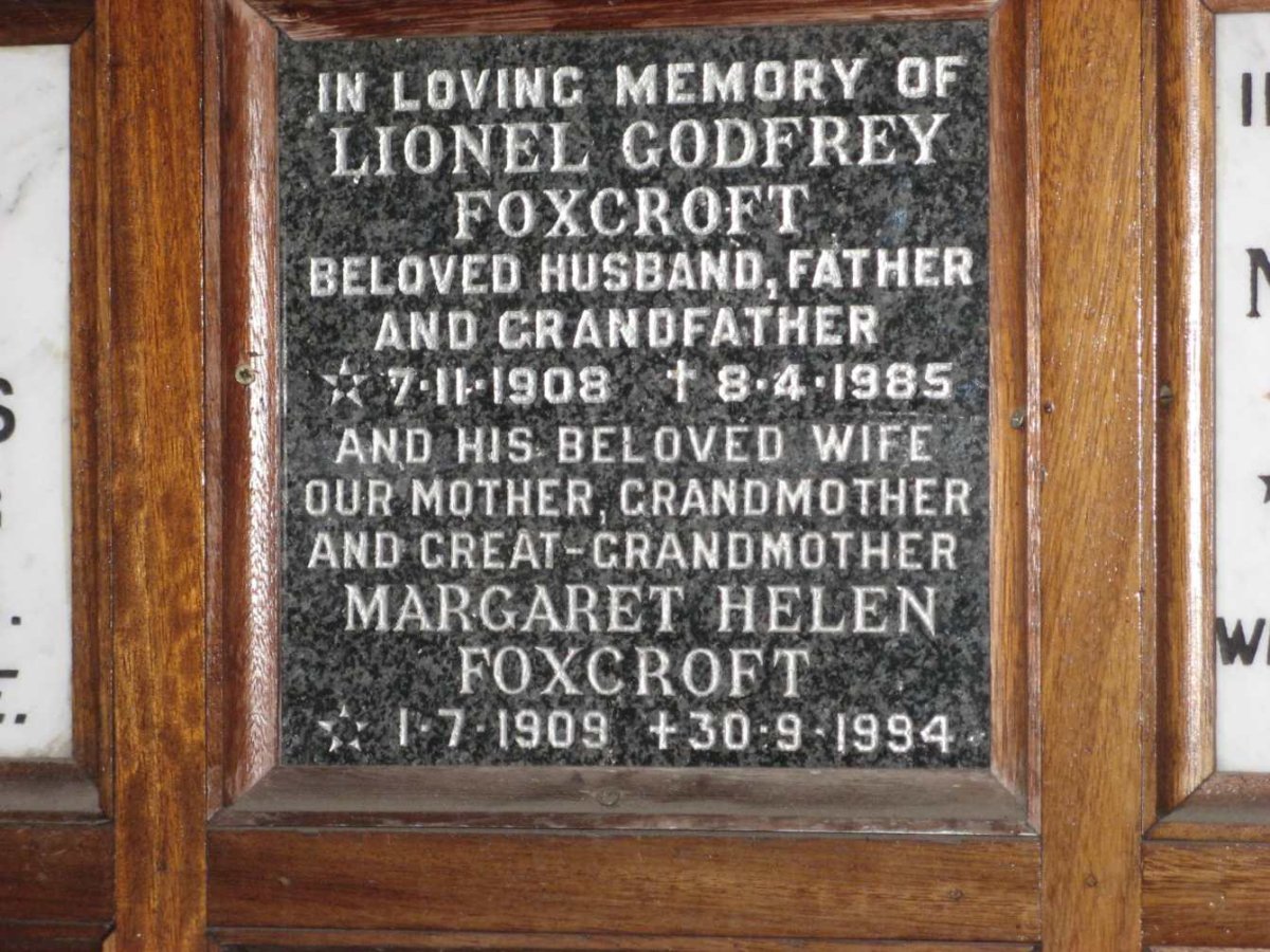 FOXCROFT Lionel Godfrey 1908-1985 &amp; Margaret Helen 1909-1994