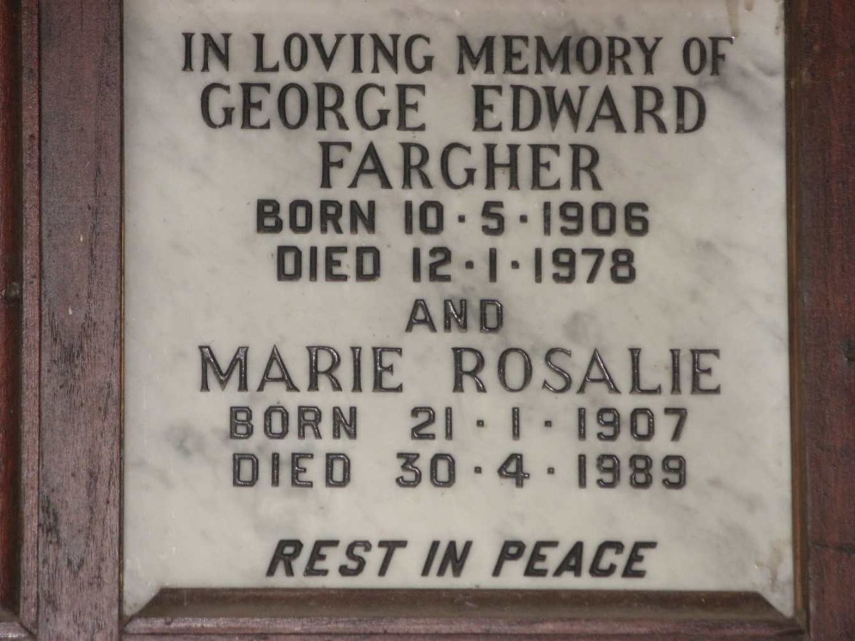 FARGHER George Edward 1906-1978 &amp; Marie Rosalie 1907-1989