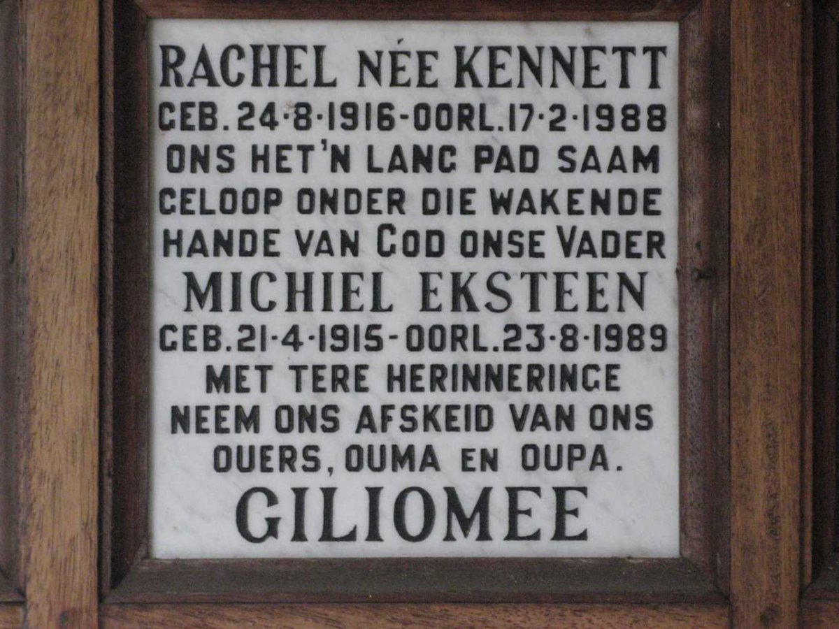 GILIOMEE Michiel Eksteen 1915-1989 &amp; Rachel KENNETT 1916-1988