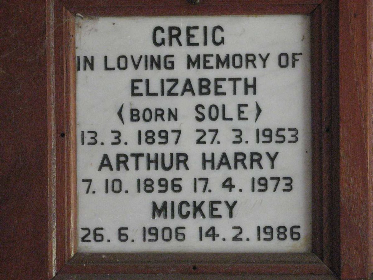 GREIG Arthur Harry 1896-1973 &amp; Elizabeth SOLE 1897-1953 :: GREIG Mickey 1906-1986