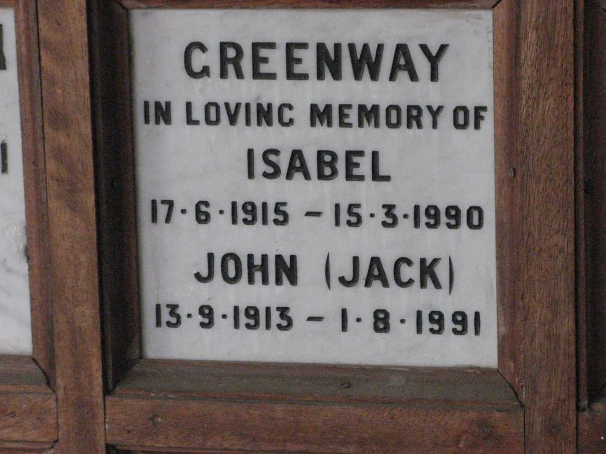 GREENWAY John 1913-1991 &amp; Isabel 1915-1990