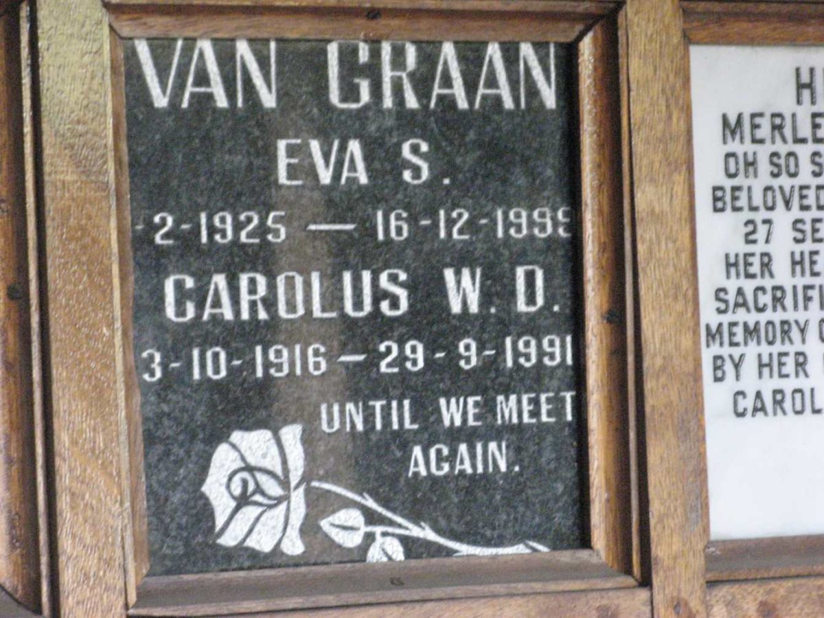GRAAN Carolus W.D., van 1916-1991 &amp; Eva S. 1925-1999