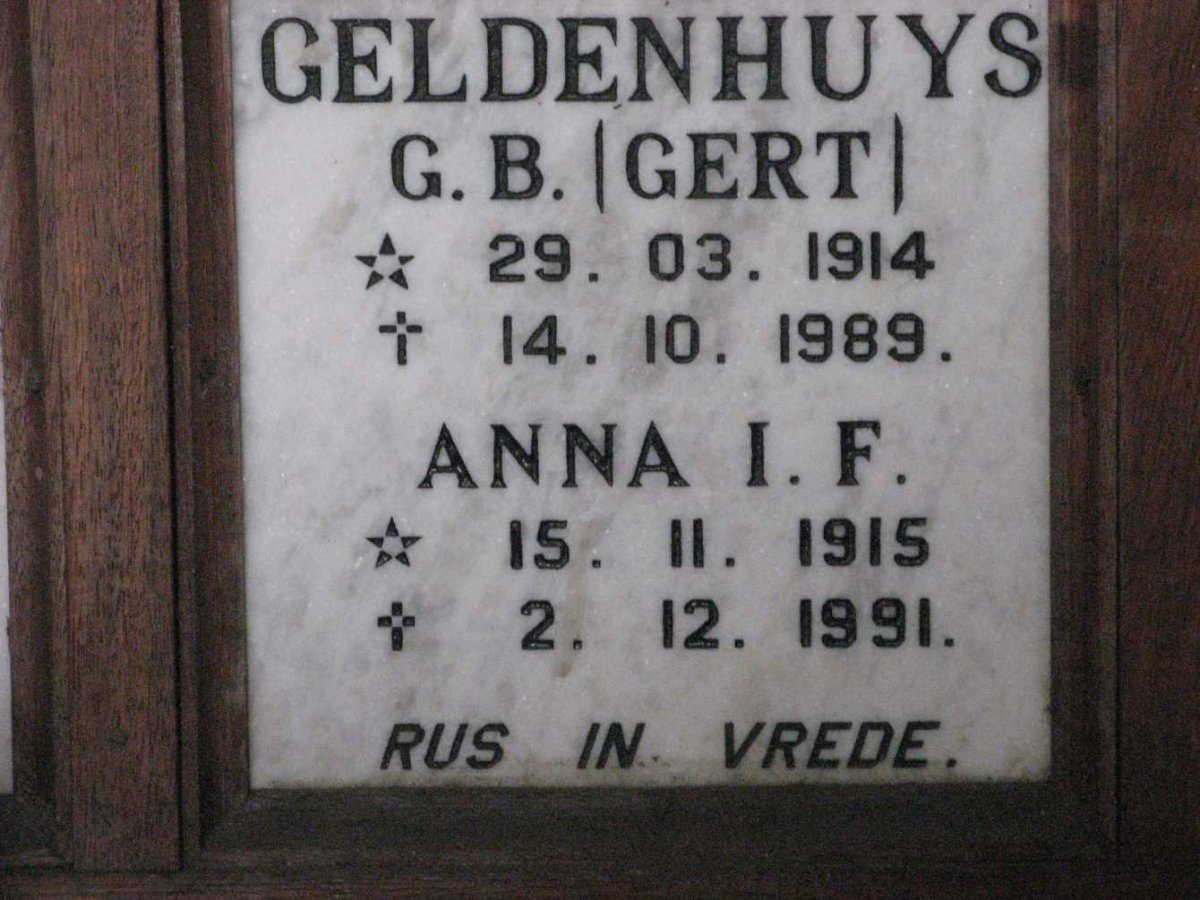 GELDENHUYS G.B. 1914-1989 &amp; Anna I.F. 1915-1991