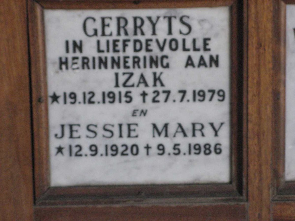 GERRYTS Izak 1915-1979 &amp; Jessie Mary 1920-1986