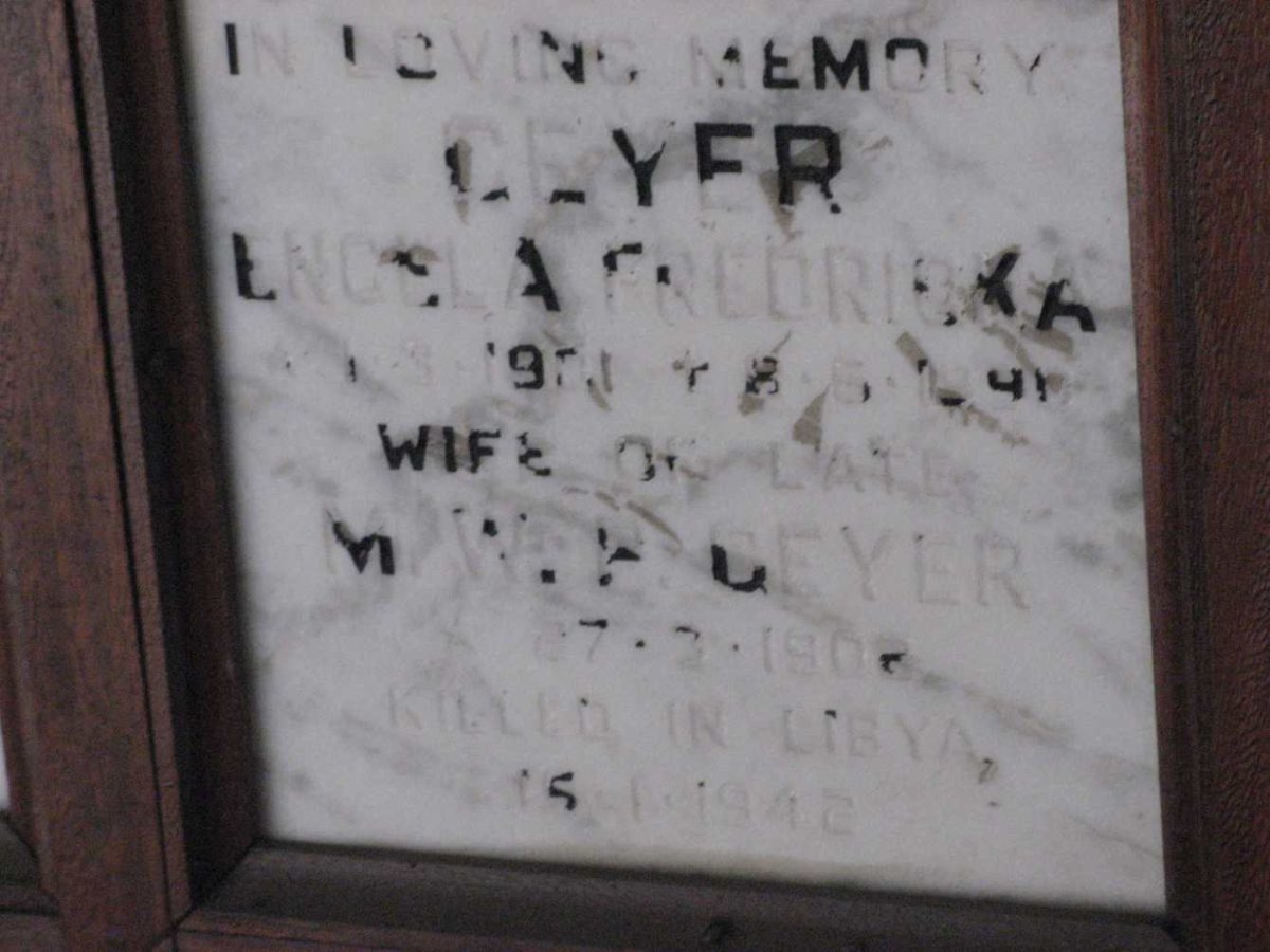 GEYER M.W.P. 1902-1942 &amp; Engela Fredricka 1901-1990