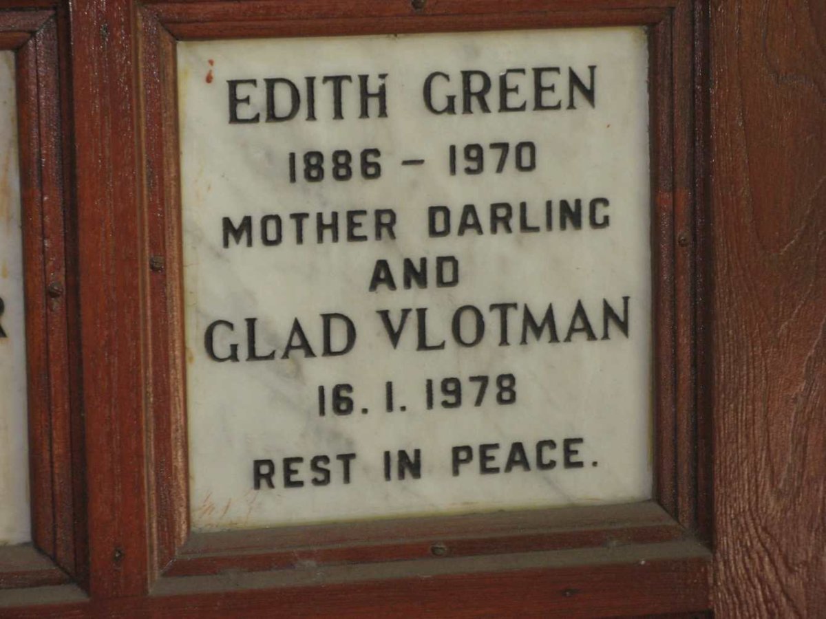 GREEN Edith 1886-1970 :: VLOTMAN Glad -1978