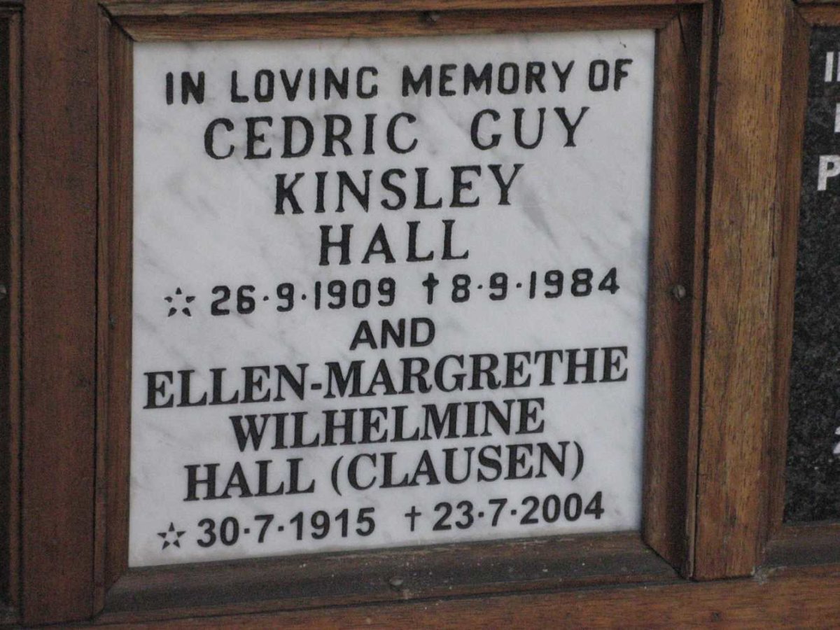 HALL Cedric Guy Kinsley 1909-1984 &amp; Ellen-Margrethe Wilhelmine CLAUSEN 1915-2004