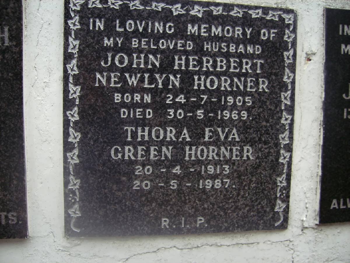 HORNER John Herbert Newlyn 1905-1969 &amp; Thora Eva Green 1913-1987