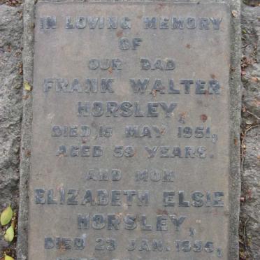 HORSLEY Frank Walter -1951 &amp; Elizabeth Elsie -1955