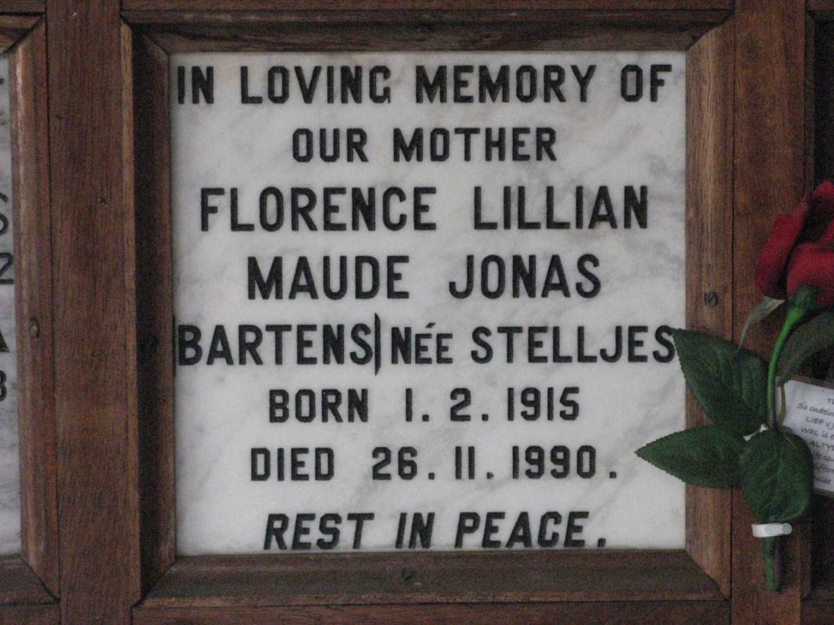 JONAS Florence Lilian Maude previously BARTENS nee STELLJES 1915-1990