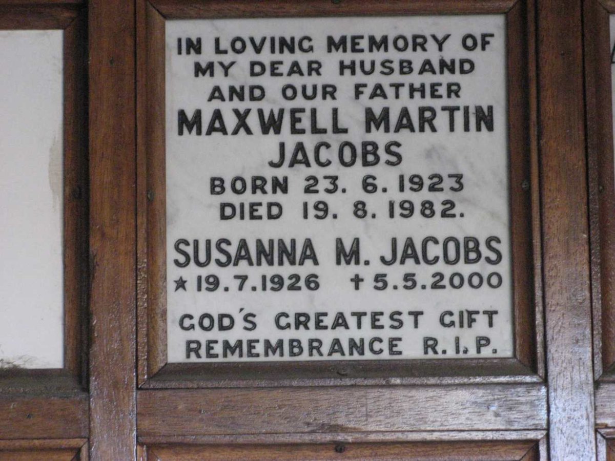 JACOBS Maxwell Msrtin 1923-1982 &amp; Susanna M. 1926-2000