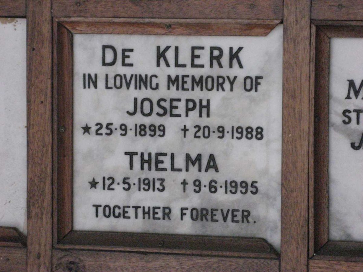 KLERK Joseph, de 1899-1988 &amp; Thelma 1913-1995