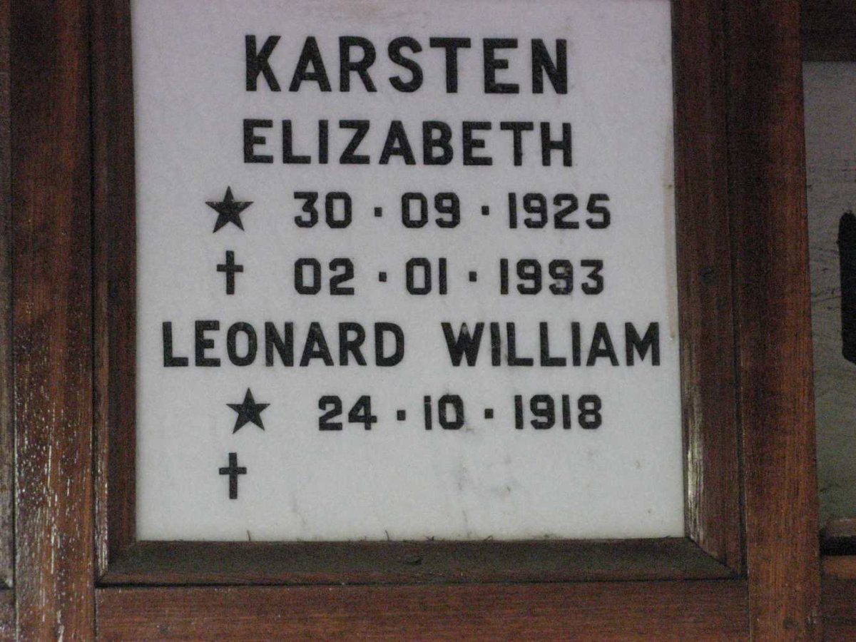KARSTEN Leonard William 1918-? &amp; Elizabeth 1925-1993