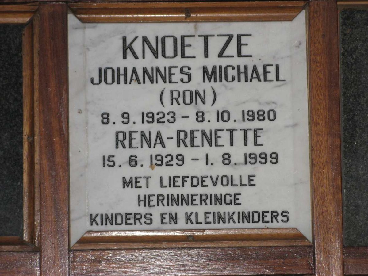 KNOETZE Johannes Michael 1923-1980 &amp; Rena-Renette 1929-1999